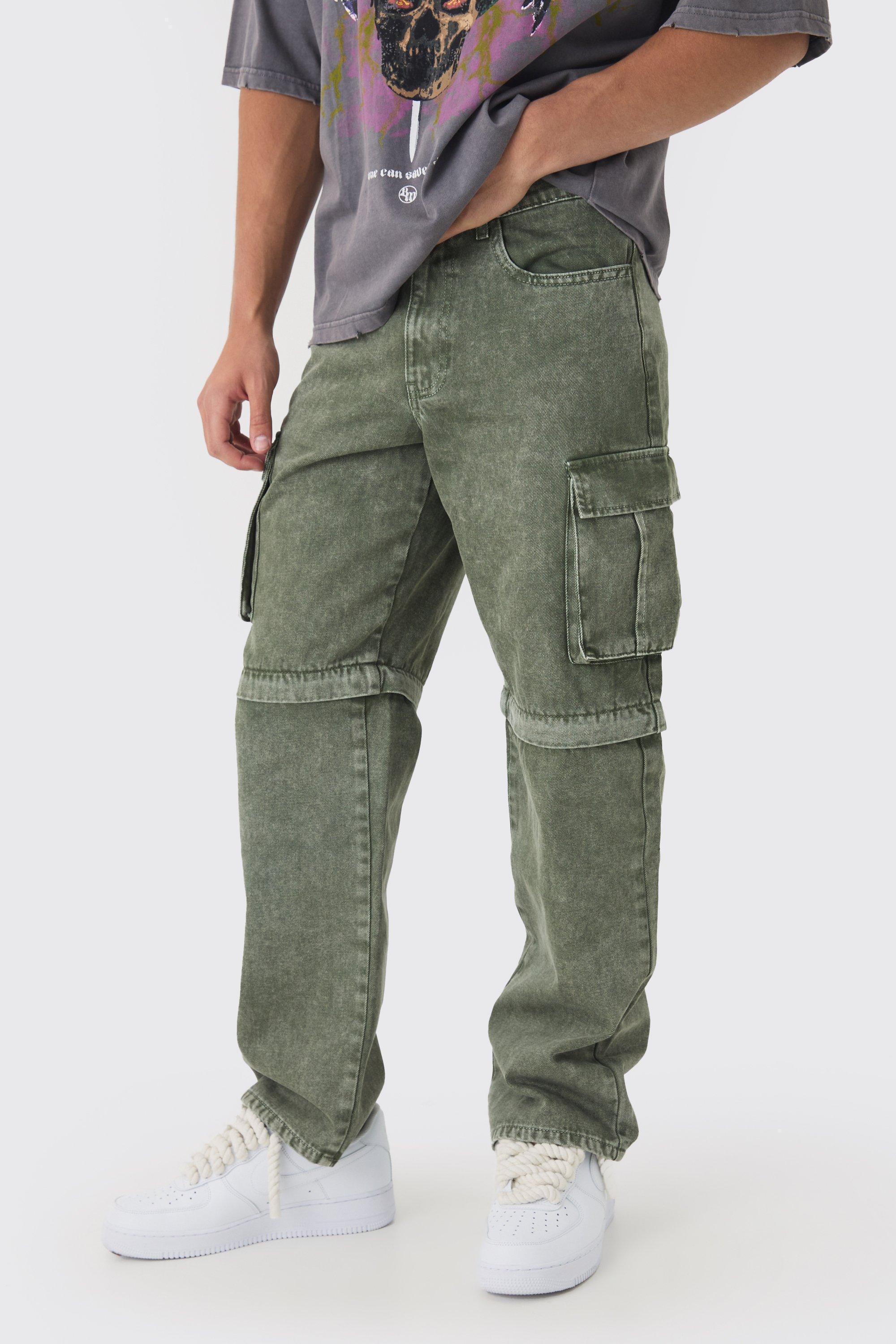 Relaxed Acid Wash Zip Off Twill Cargo Pants | boohooMAN USA Product Image