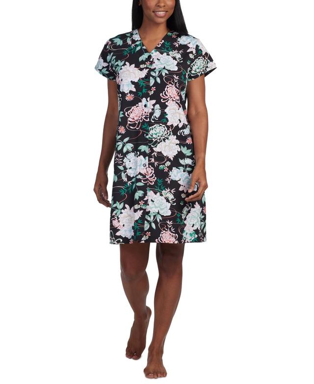 Miss Elaine Womens Short-Sleeve Floral Snap Robe Product Image