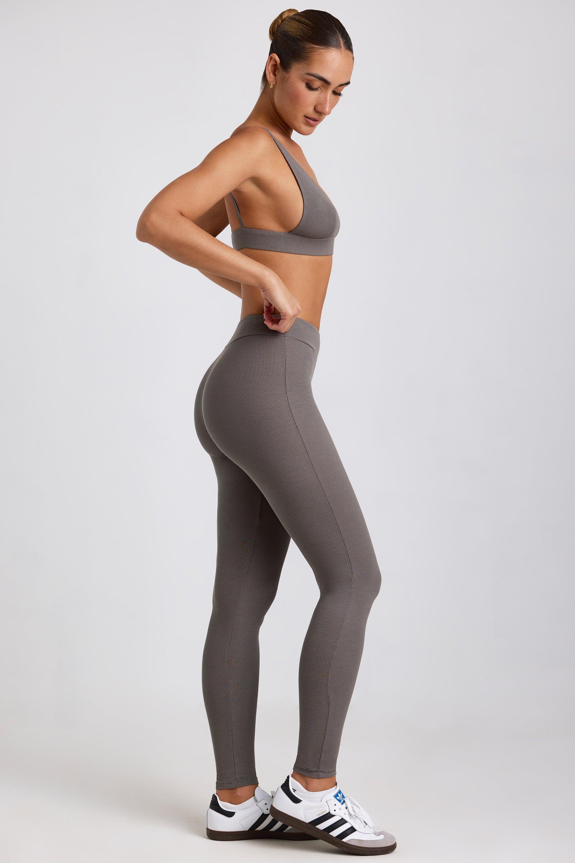 Ribbed Modal High Waist Leggings in Grey Product Image