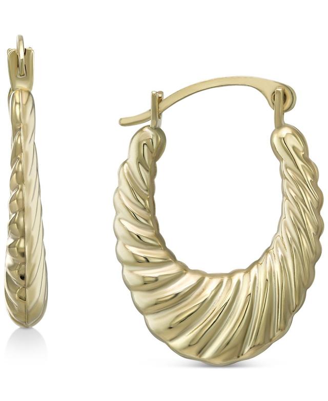 Ribbed Graduated Small Oval Hoop Earrings in 10k Gold Product Image