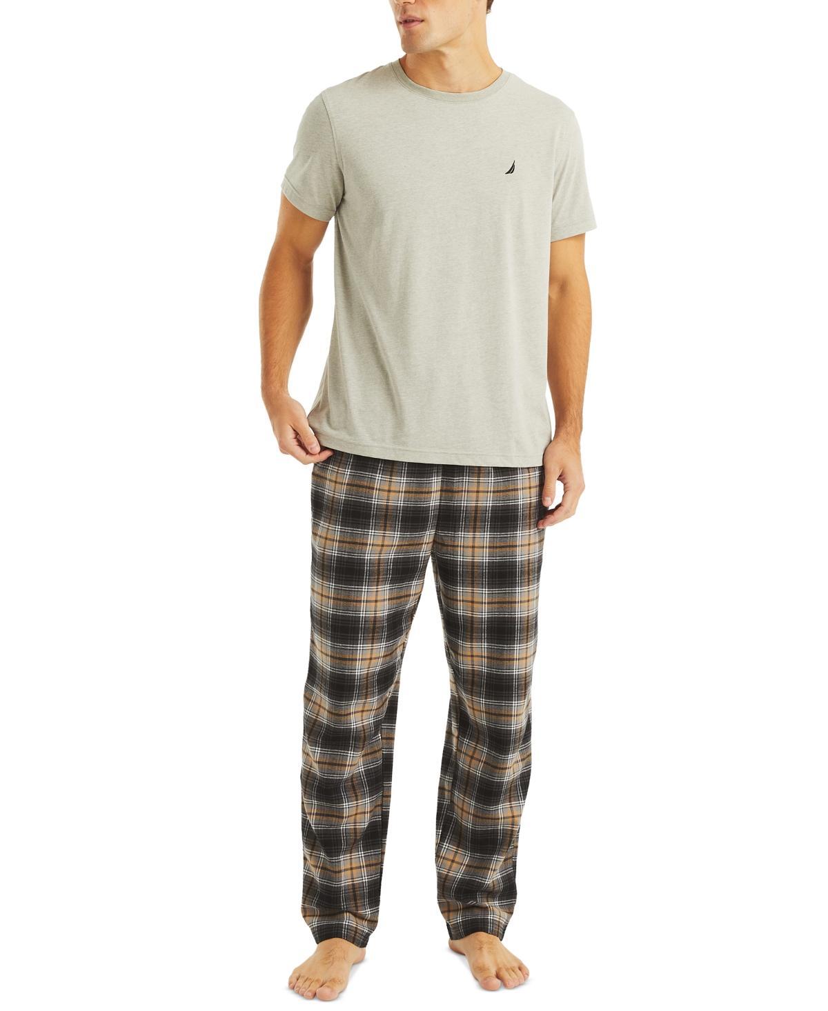 Nautica Mens Plaid Pajama Pants & Solid Pajama T-Shirt Set Product Image