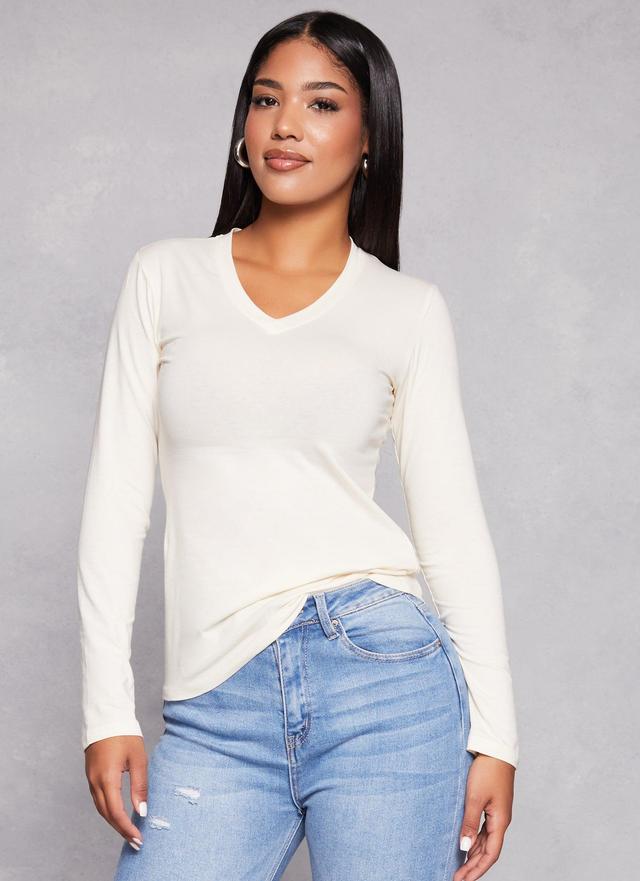 Womens Basic V Neck Long Sleeve T Shirt Product Image