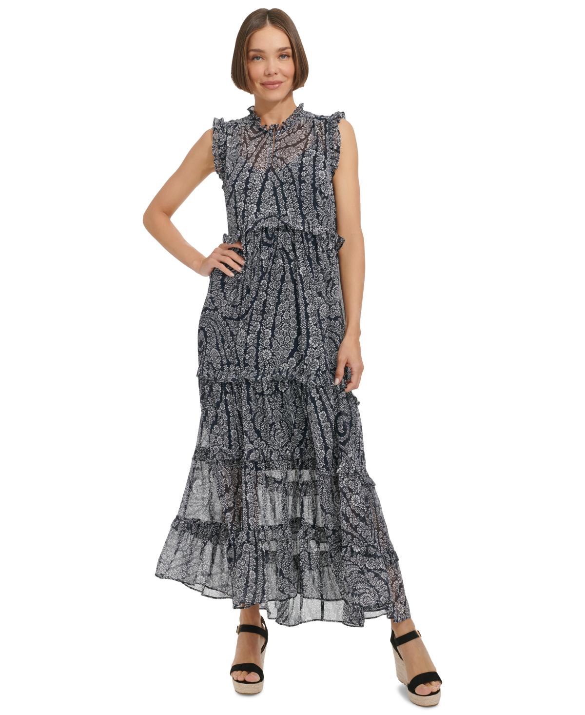 Tommy Hilfiger Womens Floral-Print Tiered Maxi Dress - Sky Capt Product Image