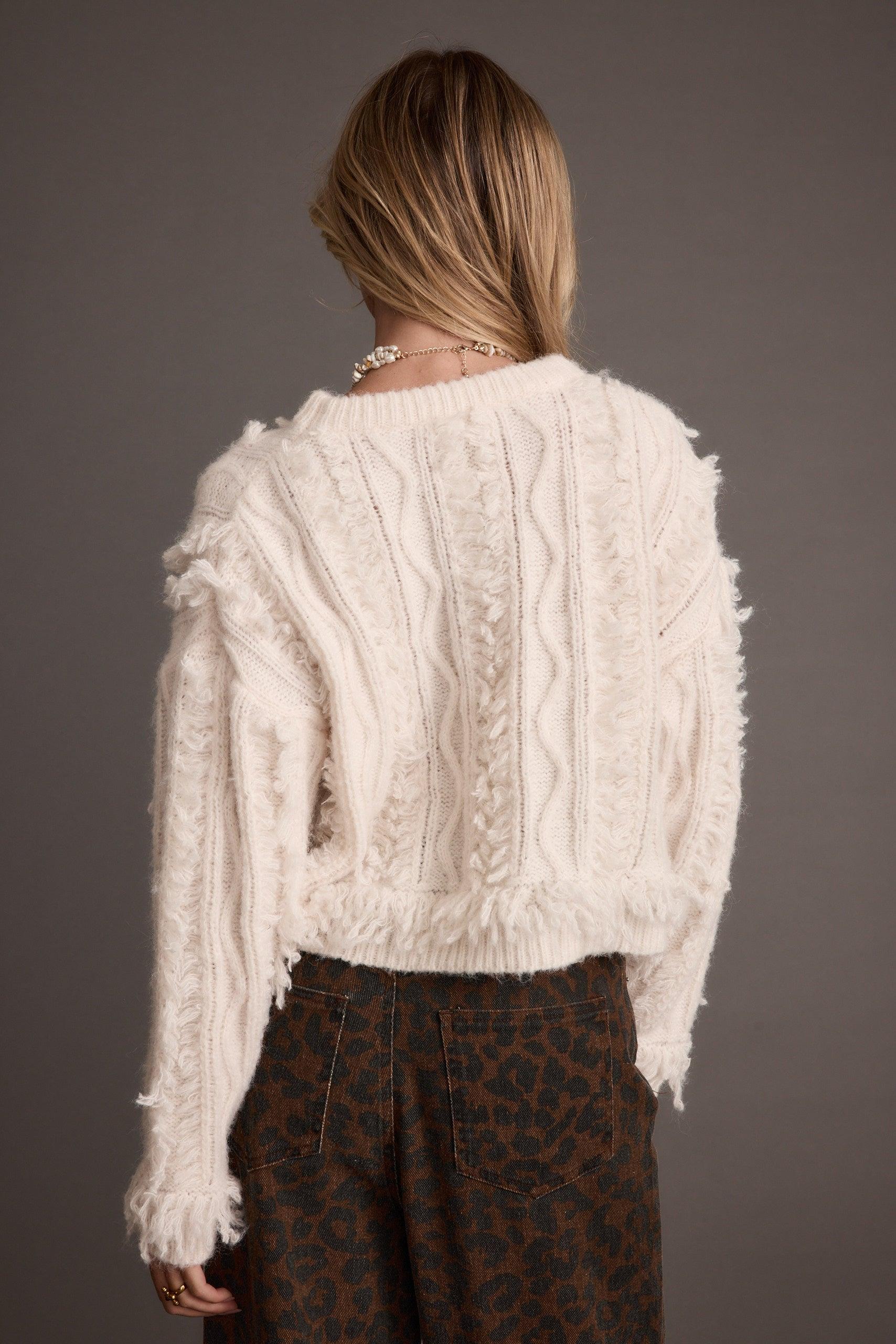 Lorie Beige Fringe Sweater Product Image