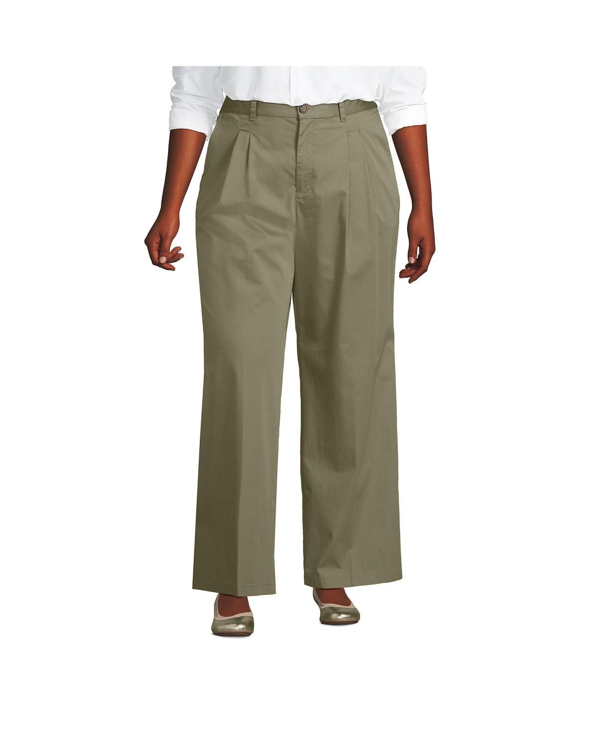 Lands End Womens Plus Size High Rise Crisp Poplin Chino Wide Leg Pants Product Image