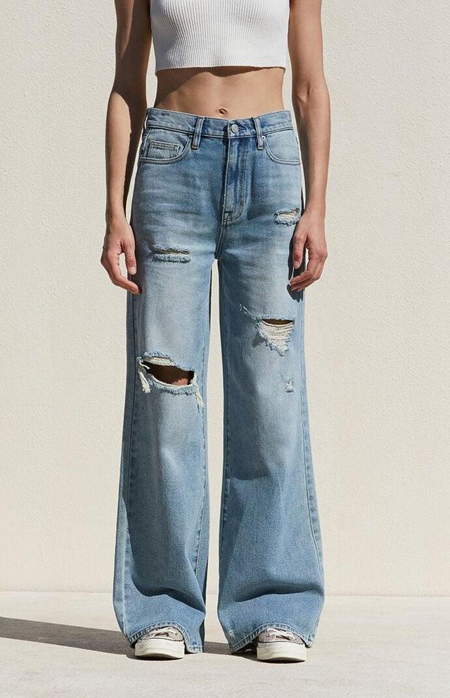 Women's Ripped Mid Rise Baggy Jeans - Product Image