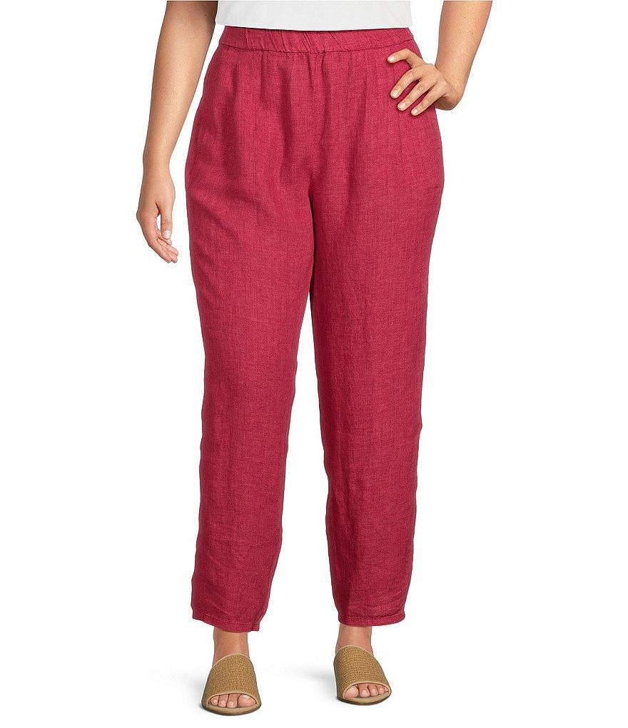 Eileen Fisher Plus Size Delave Organic Linen Ankle Pleated Lantern-Leg Pull-On Ankle Pants Product Image