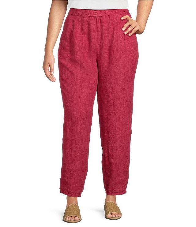 Eileen Fisher Plus Size Delave Organic Linen Ankle Pleated Lantern-Leg Pull-On Ankle Pants Product Image