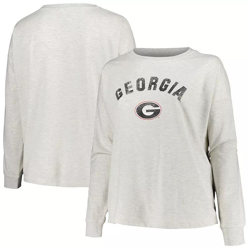 Womens Profile Oatmeal Georgia Bulldogs Plus Size Distressed Arch Over Logo Neutral Boxy Pullover Sweatshirt Product Image