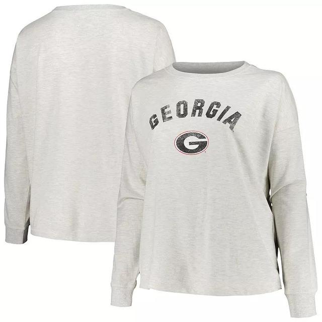 Womens Profile Oatmeal Georgia Bulldogs Plus Size Distressed Arch Over Logo Neutral Boxy Pullover Sweatshirt Product Image