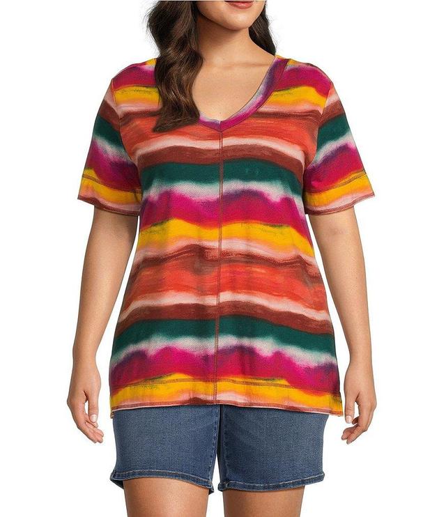 Westbound Plus Size Knit Short Sleeve V-Neck Printed Top Product Image