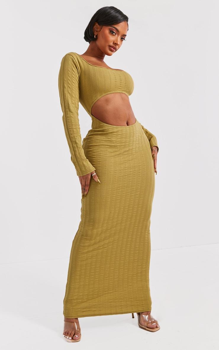 Shape Olive Textured Rib Cut Out Front Maxi Dress Product Image