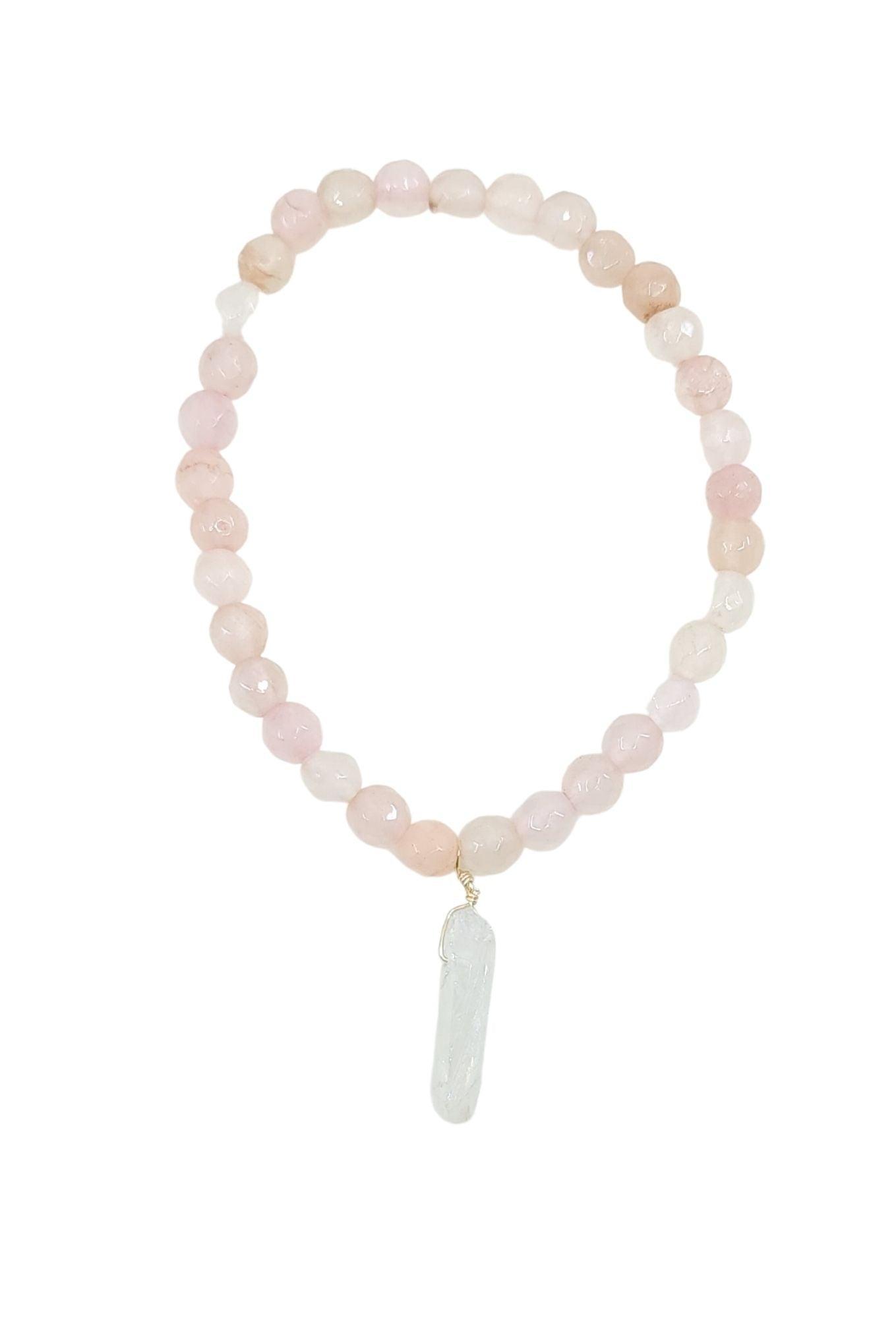 Faceted Rose Quartz Bracelet with White Titanium Quartz in Gold Product Image