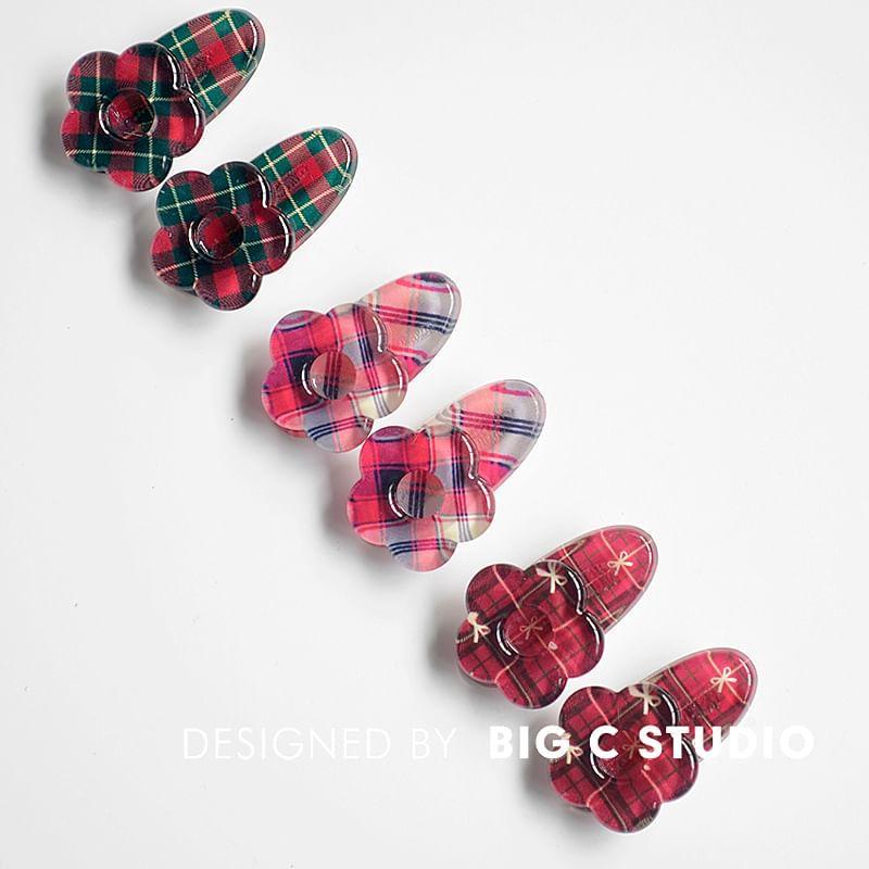 Flower Plaid  Hair Clip Set Product Image