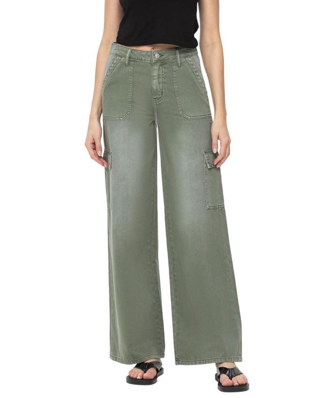 Vervet Womens High Rise Utility Cargo Wide Leg Jeans Product Image