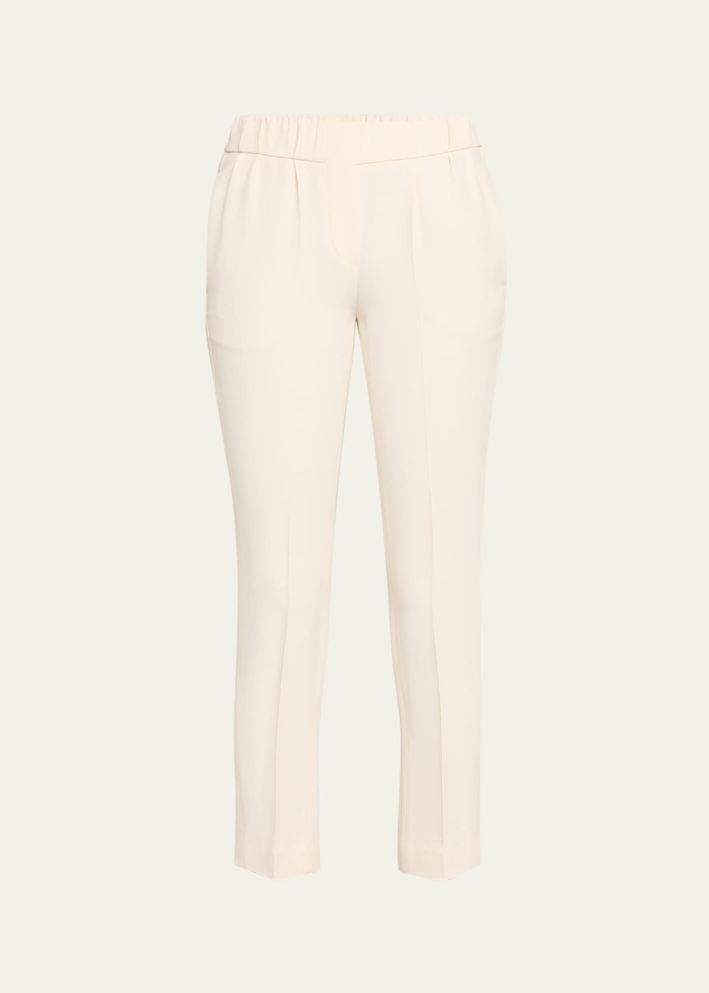 Classic Elastic-Waist Cropped Silk Trousers Product Image