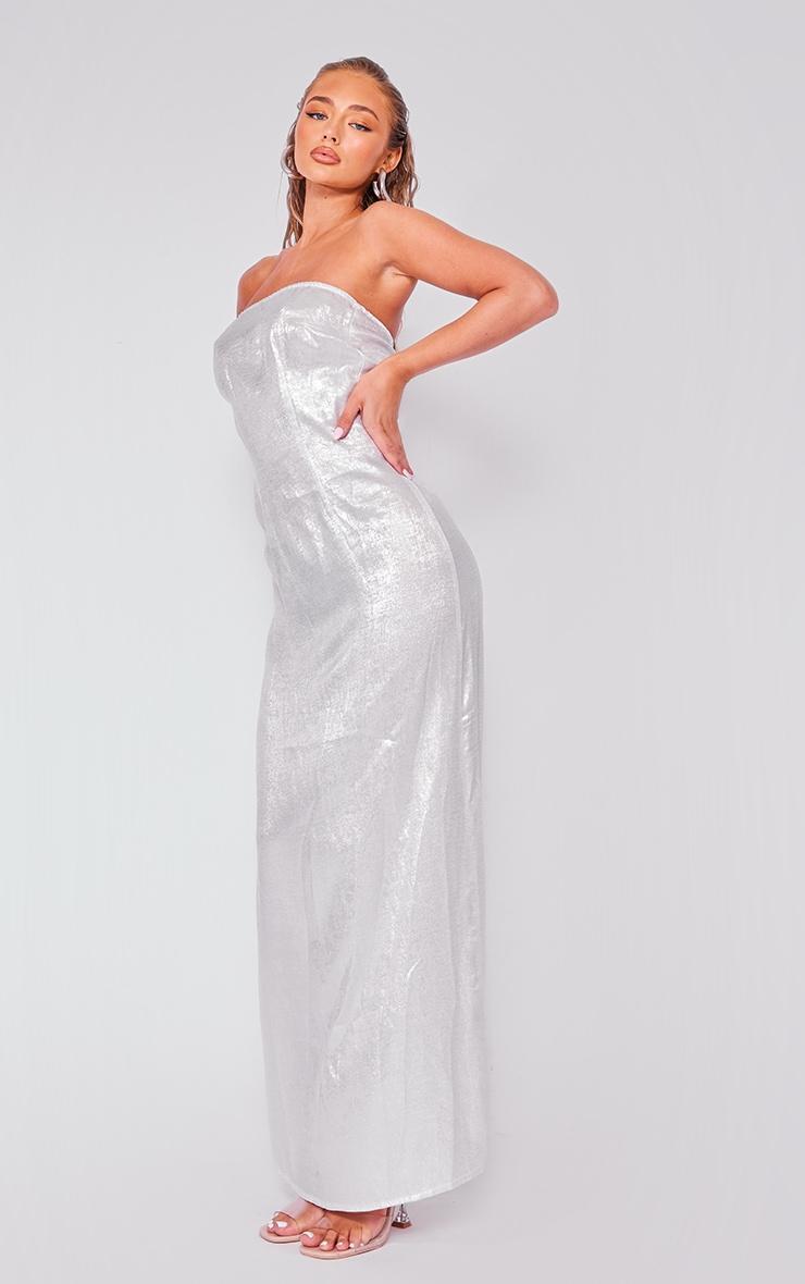 Silver Textured Bandeau Maxi Dress Product Image