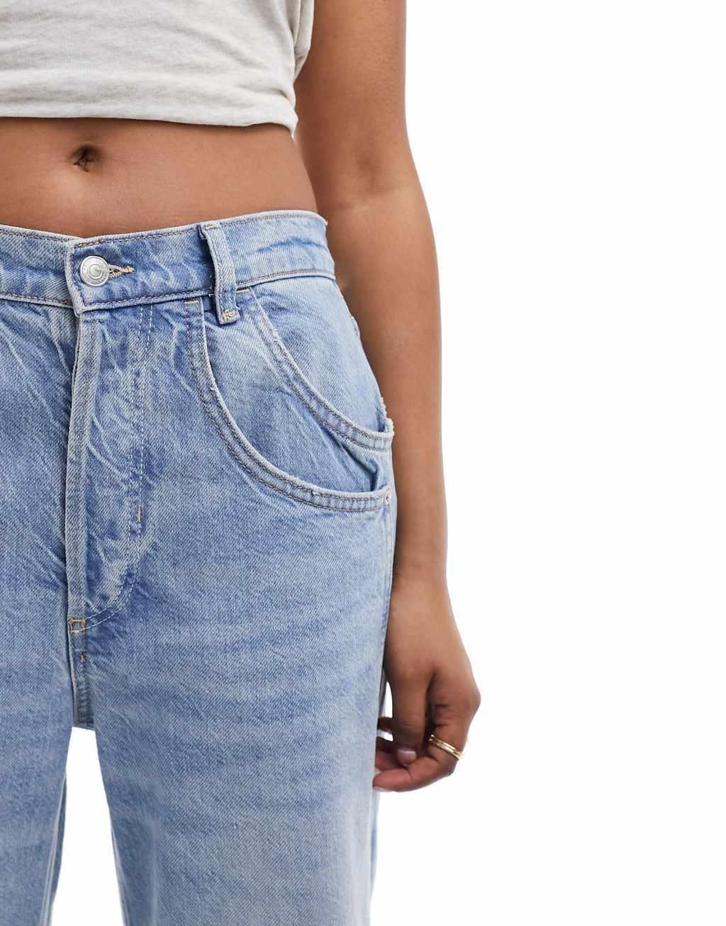 Free People slouchy low rise jeans in washed blue Product Image