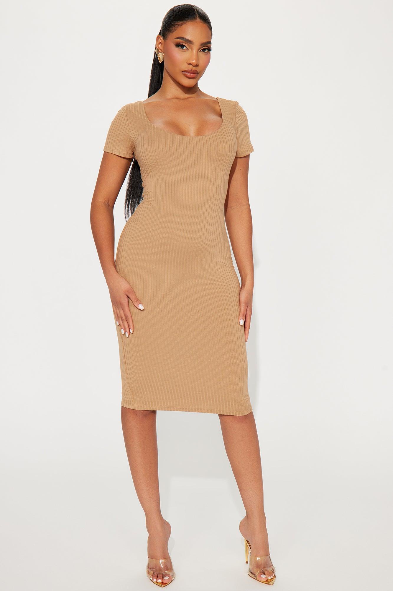 Dani Double Lined Midi Dress - Camel Product Image