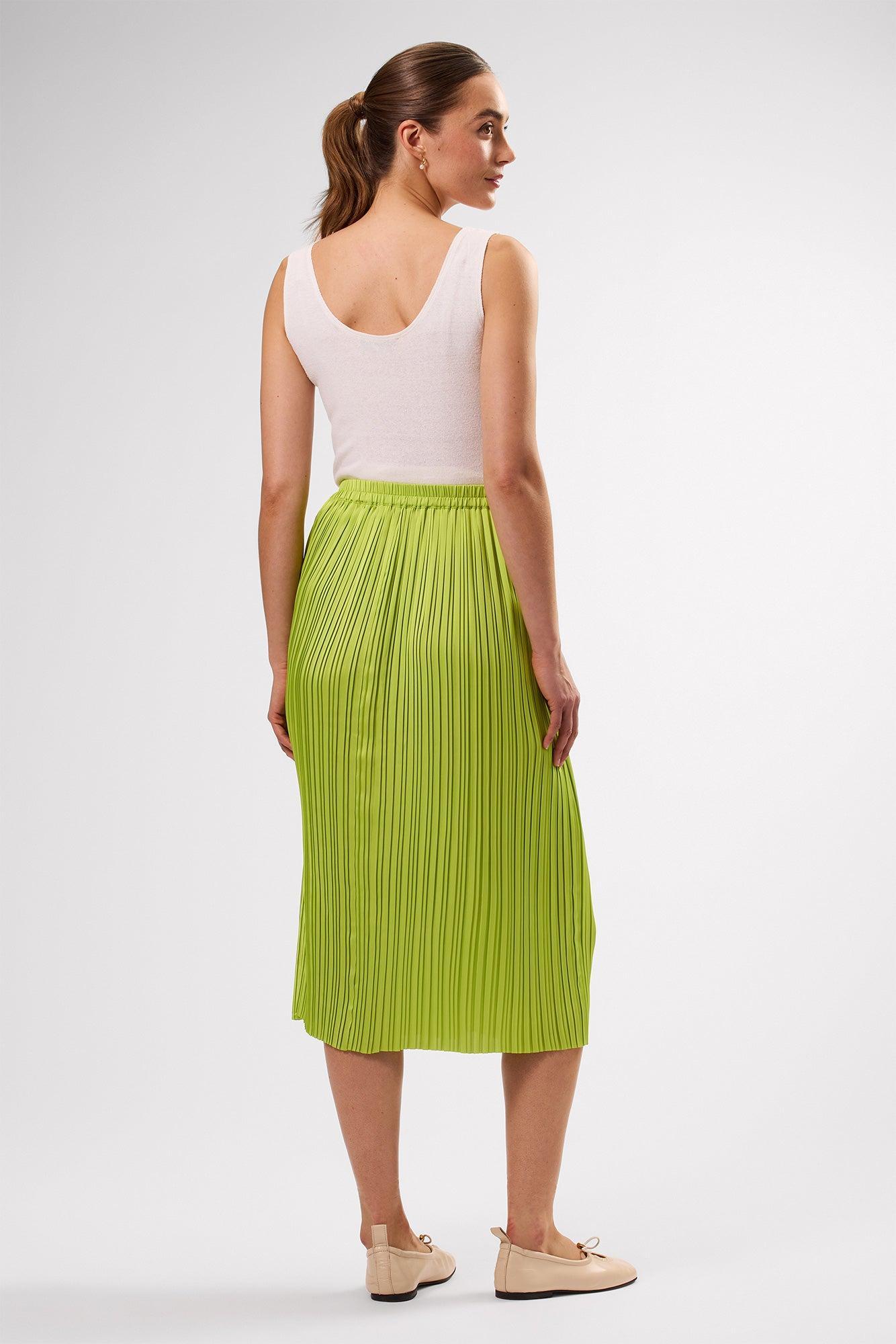 Blaze Pleated Recycled Sateen Skirt - Lime Green Product Image