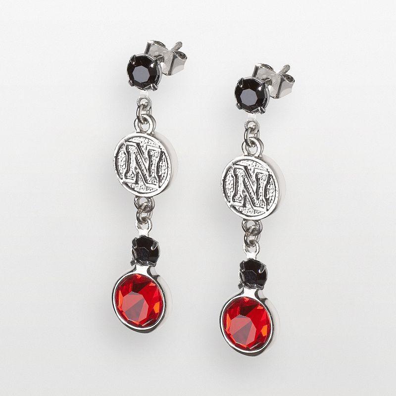 Nebraska Cornhuskers Silver Tone Crystal Logo Linear Drop Earrings, Womens Product Image