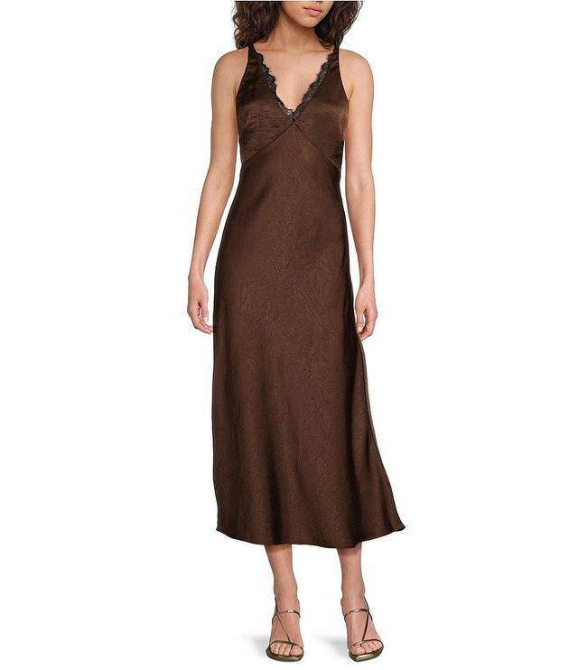 Lucy Paris Satin Lace V-Neck Sleeveless Maxi Dress Product Image