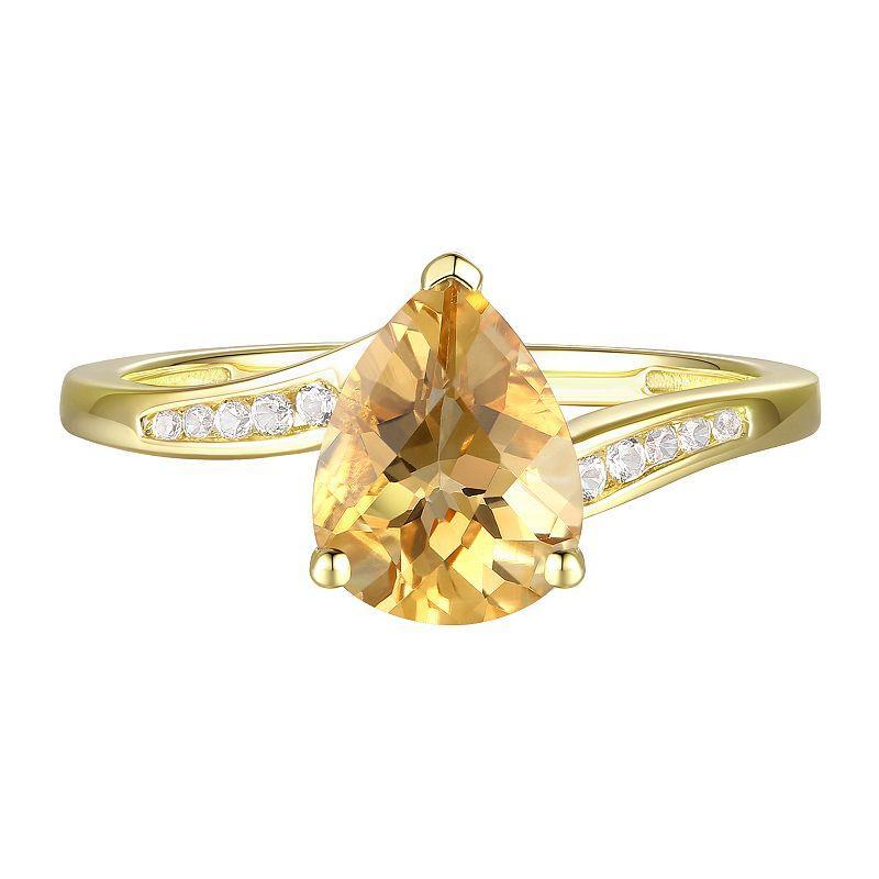 14k Gold Over Silver Citrine & Lab-Created White Sapphire Teardrop Ring, Womens Gold Tone Product Image