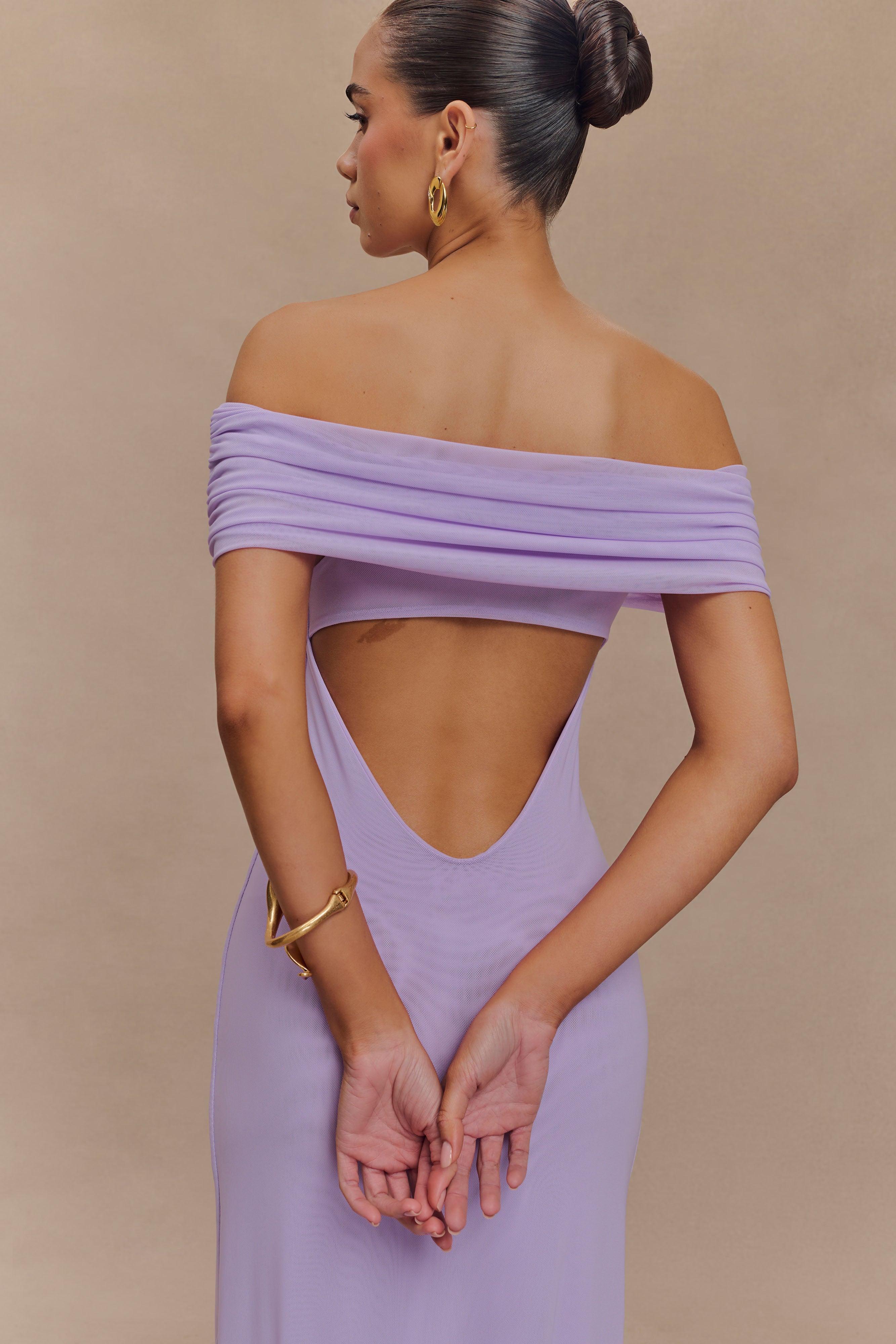 Audrey Off Shoulder Mesh Maxi Dress - Lilac Product Image