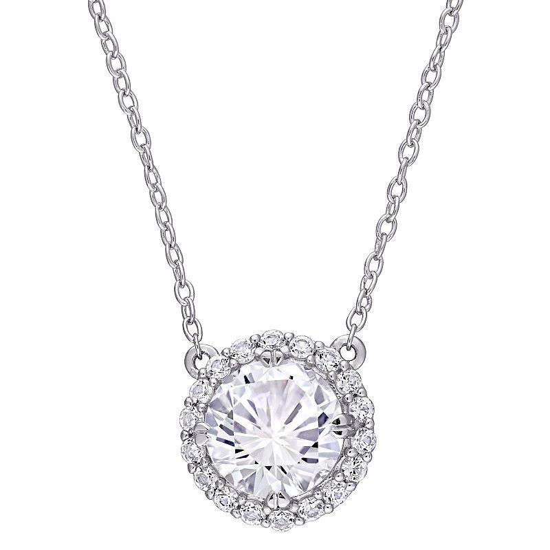 Stella Grace Sterling Silver Lab-Created White Sapphire Halo Pendant Necklace, Womens Product Image