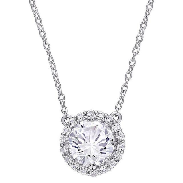 Stella Grace Sterling Silver Lab-Created White Sapphire Halo Pendant Necklace, Womens Product Image