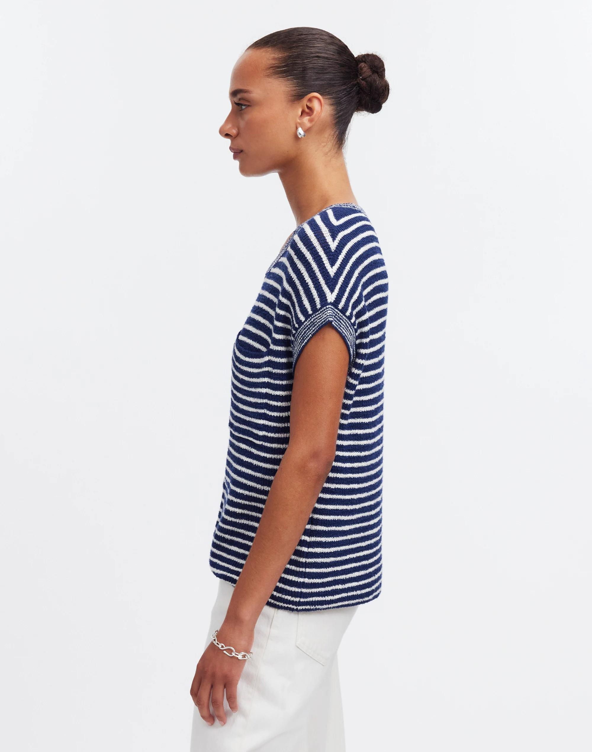 Ribbed Pocket Sweater Tee in Stripe Product Image