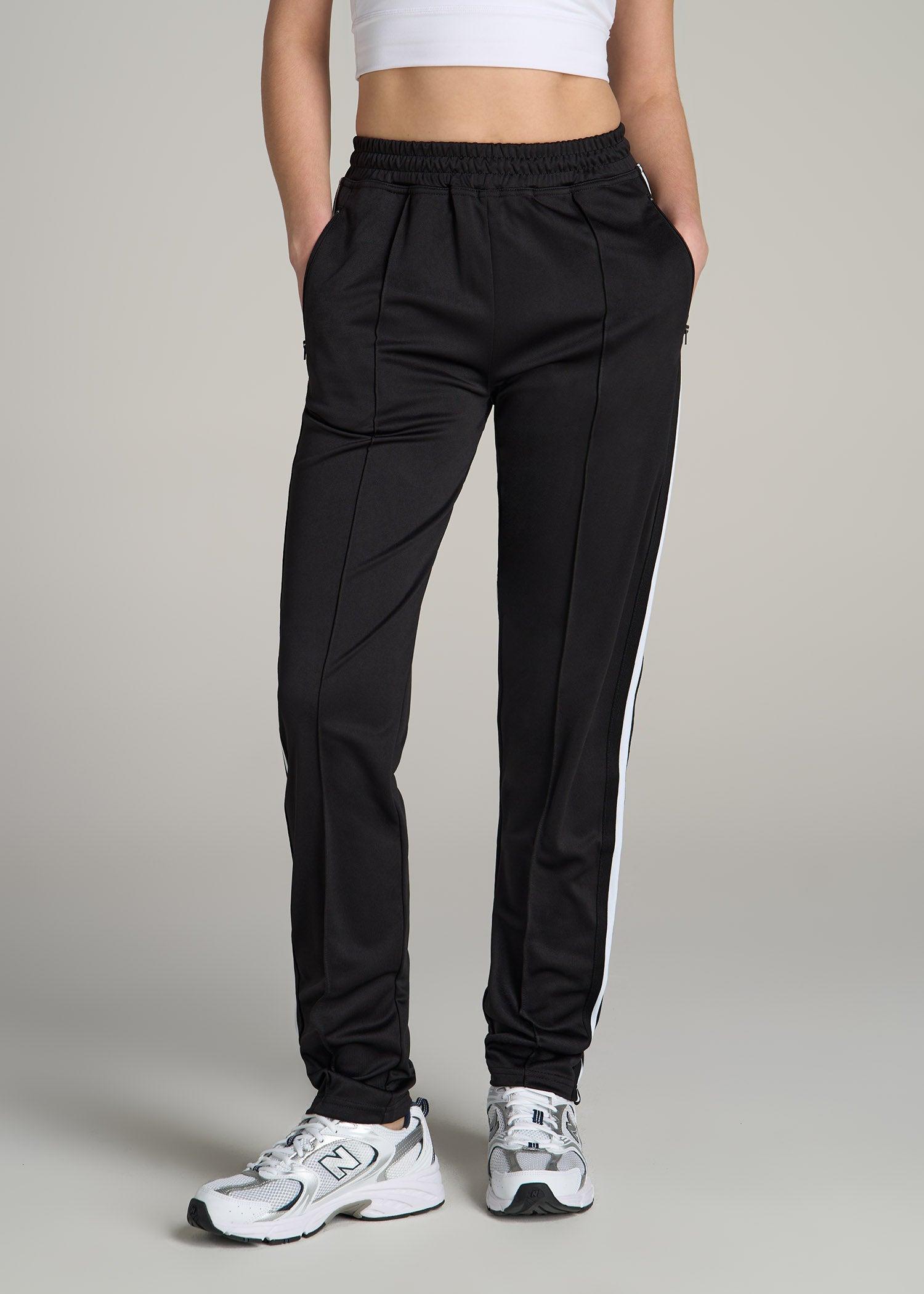 Athletic Stripe Pants for Tall Women in Black and White Product Image