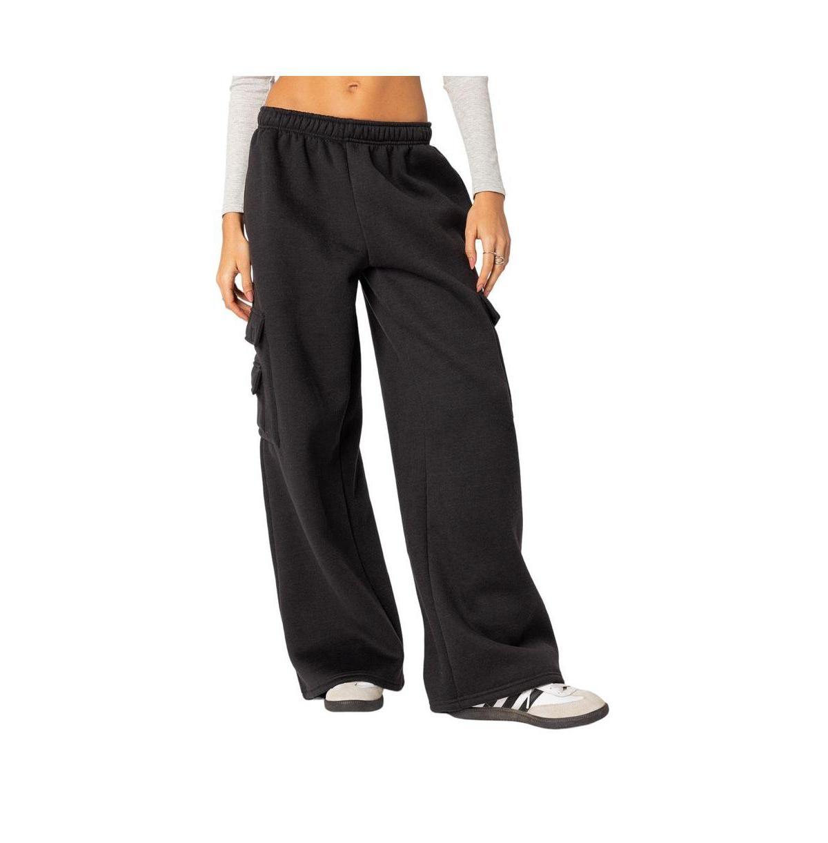 EDIKTED Wide Leg Cotton Cargo Sweatpants Product Image