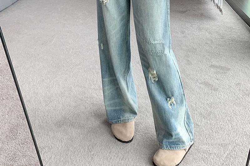 High Rise Washed Distressed Straight-Fit Wide-Leg Jeans Product Image