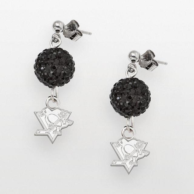 LogoArt Pittsburgh Penguins Sterling Silver Crystal Ball Drop Earrings, Womens Product Image