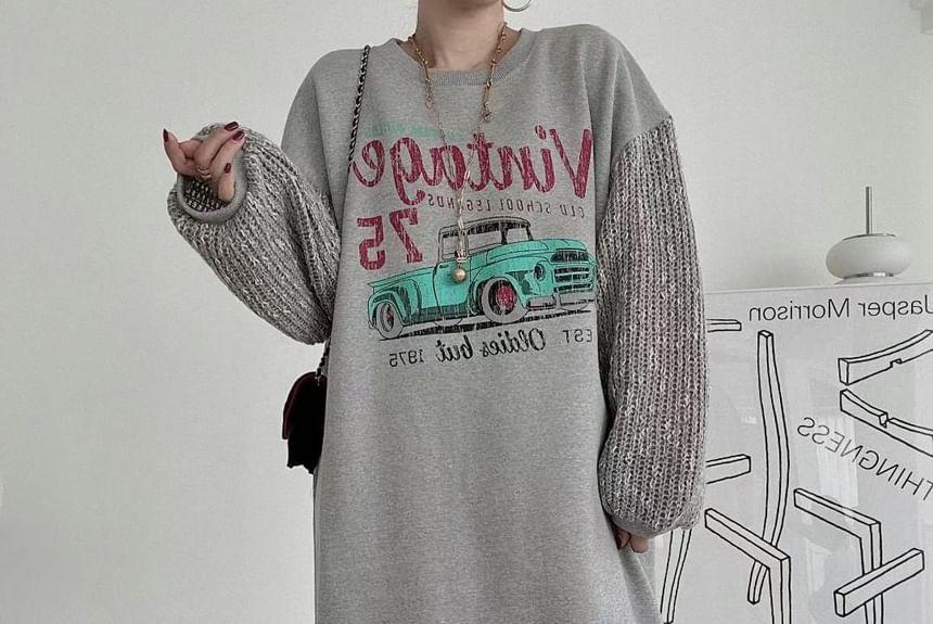 Crewneck Print Maxi Sweatshirt Dress Product Image