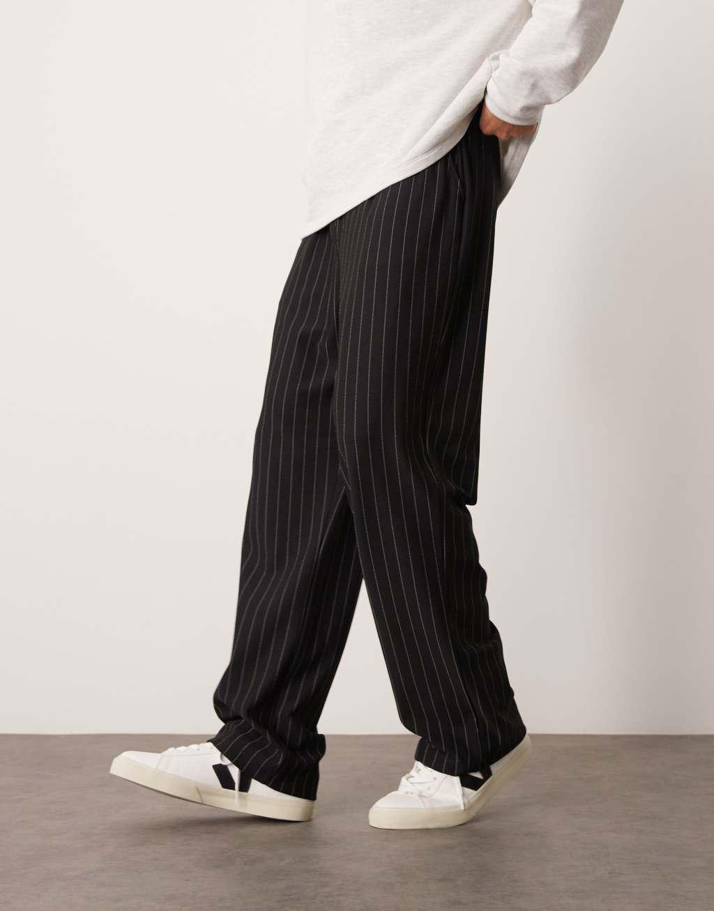 ASOS DESIGN baggy pants in black pinstripe - part of a set product image