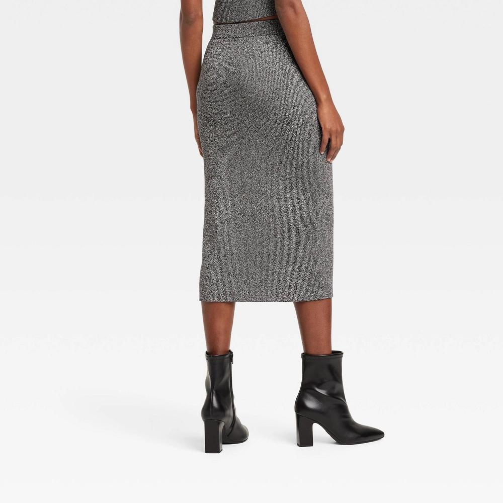 Women's Lurex Midi Sweater Skirt - A New Day™ Silver Product Image