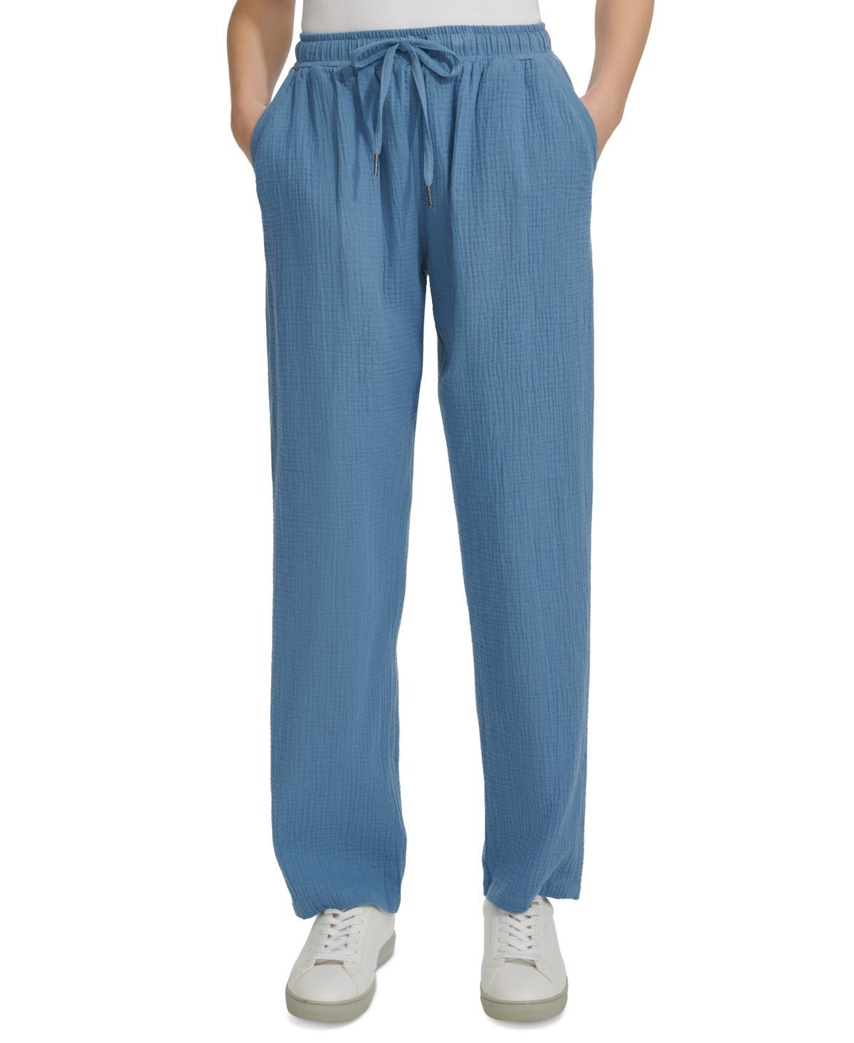 Calvin Klein Jeans Womens Crepe Gauze Relaxed Straight-Leg Drawstring-Waist Pants Product Image