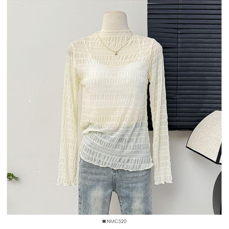 Mock-Neck Sheer Lace Top Product Image