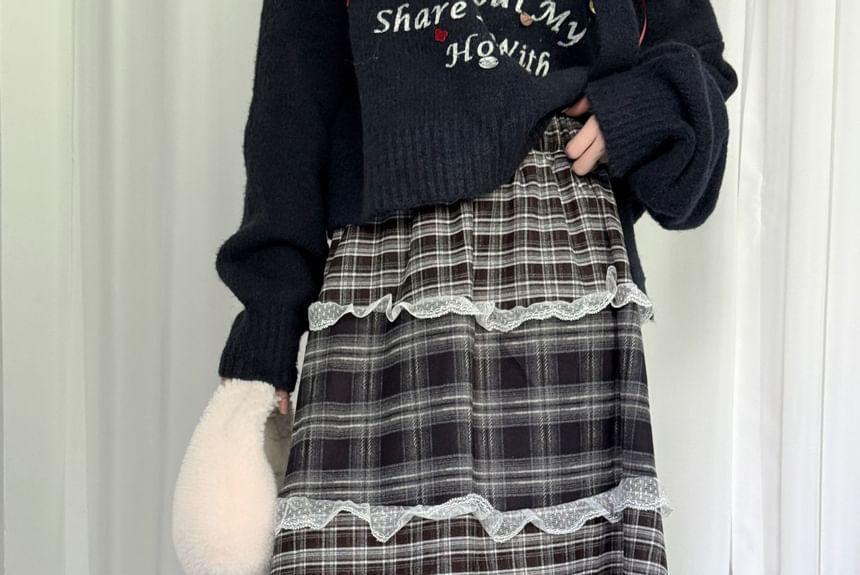 High Waist Plaid Maxi A-Line Tiered Skirt Product Image