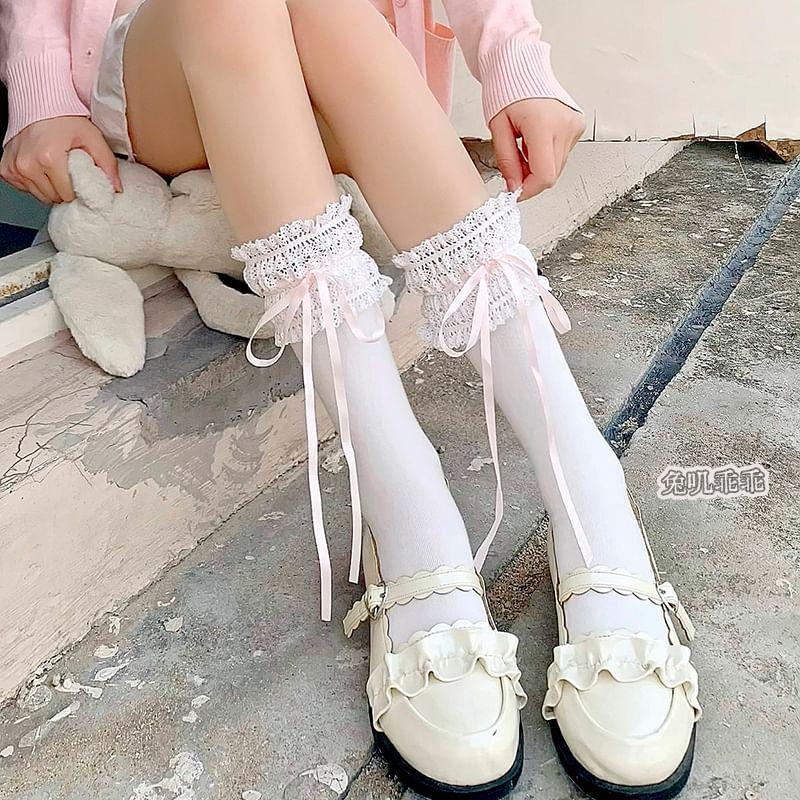 Ribbed Lace Trim Socks / Set Product Image