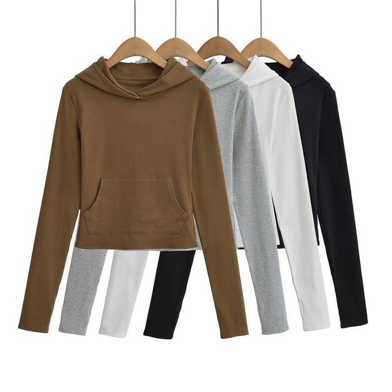 Crew Neck Plain Cropped Hoodie Product Image