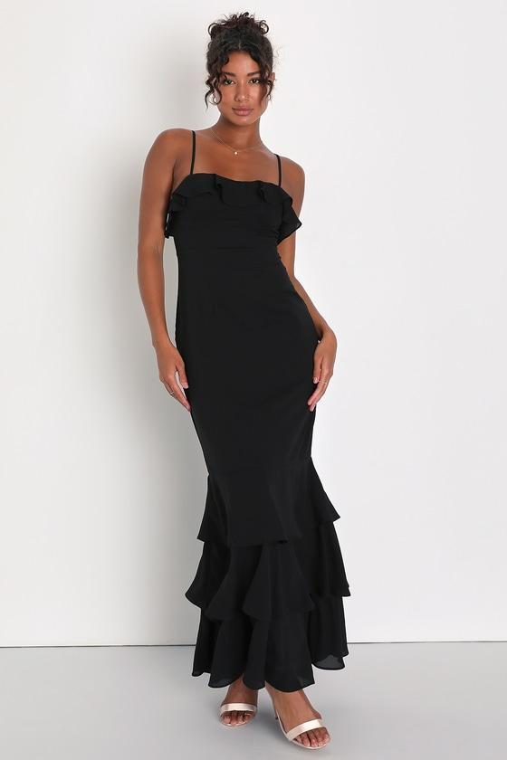 Lively Evenings Black Sleeveless Tiered Maxi Dress Product Image