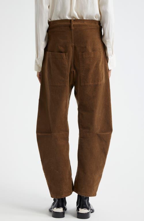 Shon Mid-rise Stretch-cotton Barrel-leg Pants In Brown Product Image