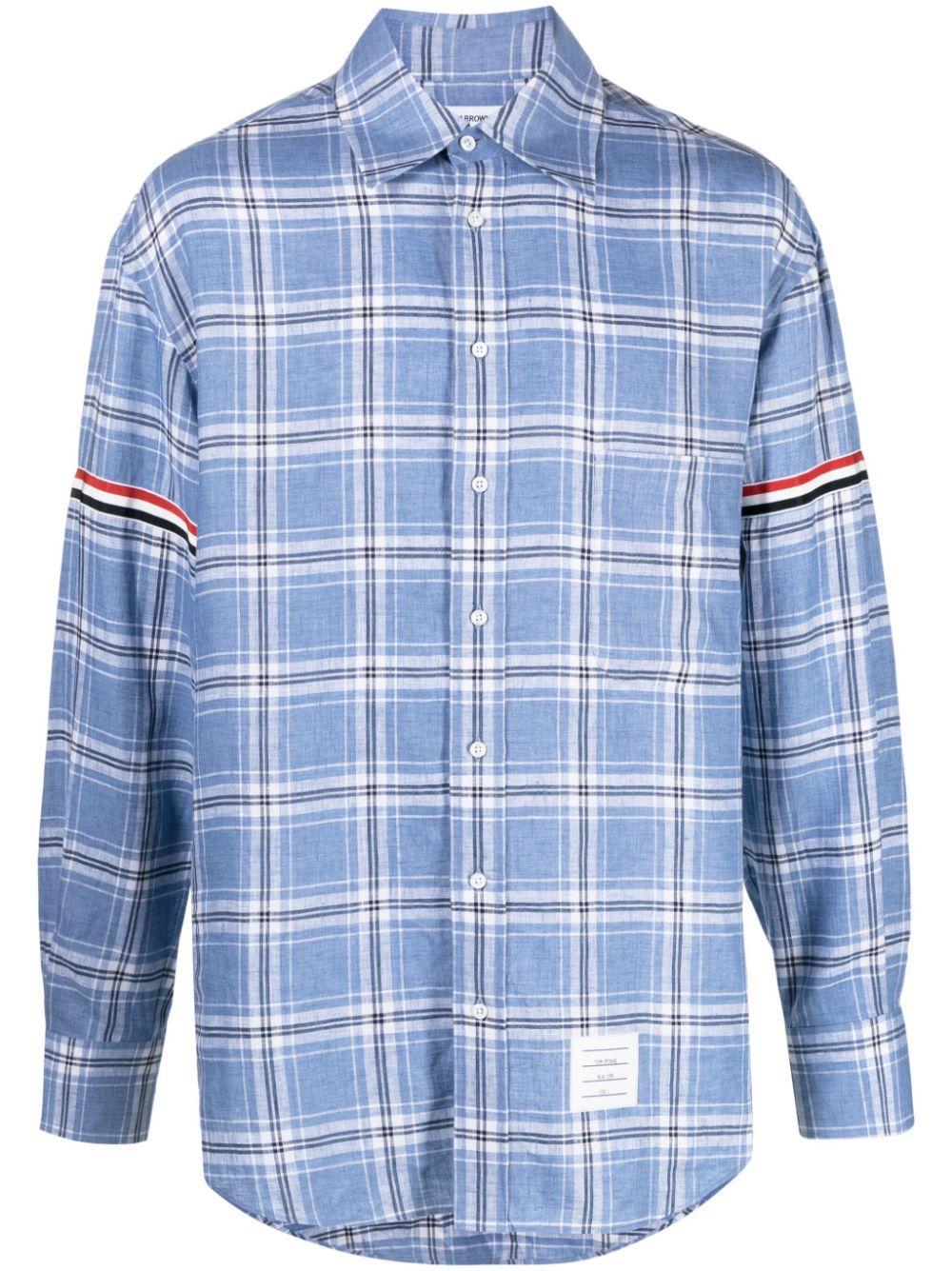 THOM BROWNE Rwb Stripe Checked Linen Shirt In Blue Product Image