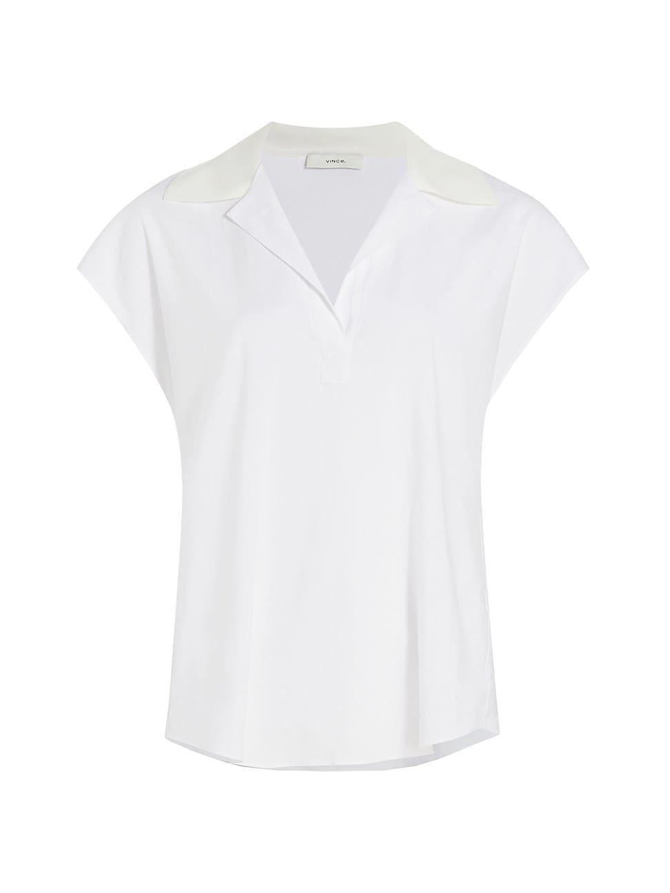 Womens Linen-Blend Cap-Sleeve Polo Top product image