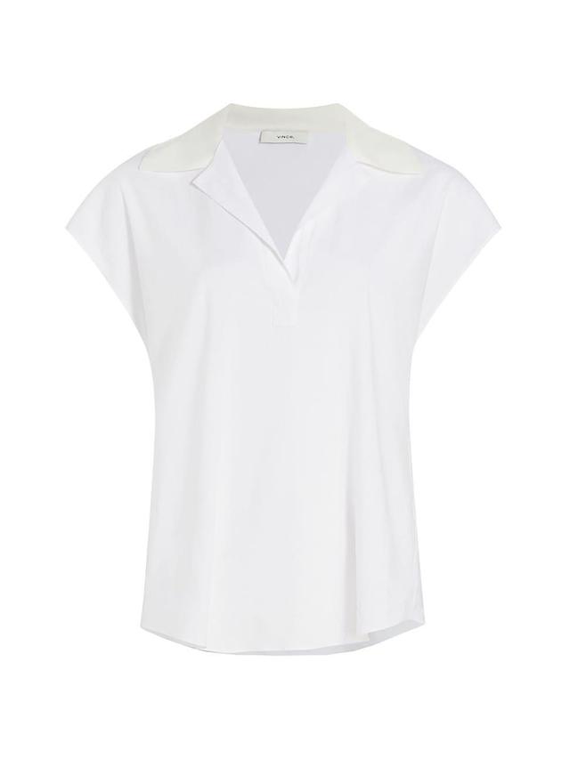 Womens Linen-Blend Cap-Sleeve Polo Top Product Image