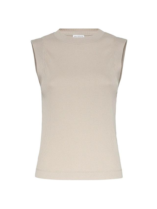 Womens Cotton Ribbed Jersey Top With Monili Product Image