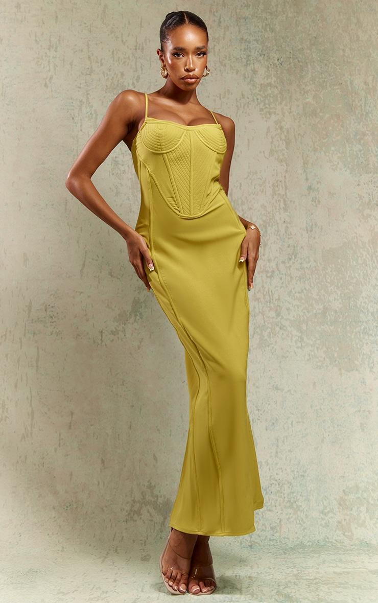 Chartreuse Textured Corset Strappy Midaxi Dress product image